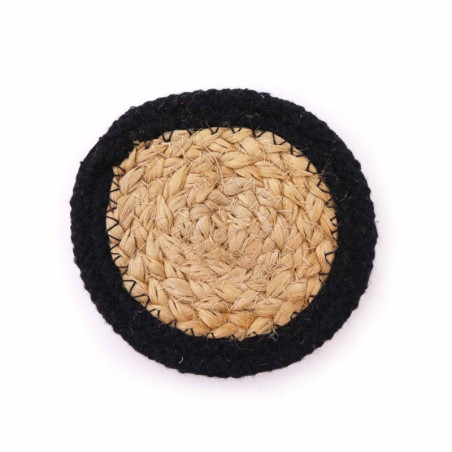 Dessous de verre naturel - Jute et coton 10 cm (lot de 4) - Bordure noire