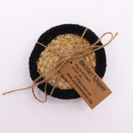 Dessous de verre naturel - Jute et coton 10 cm (lot de 4) - Bordure noire