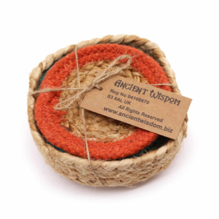Dessous de verre naturel - Jute et coton 10 cm (lot de 6) Couleurs mélangées dans un panier