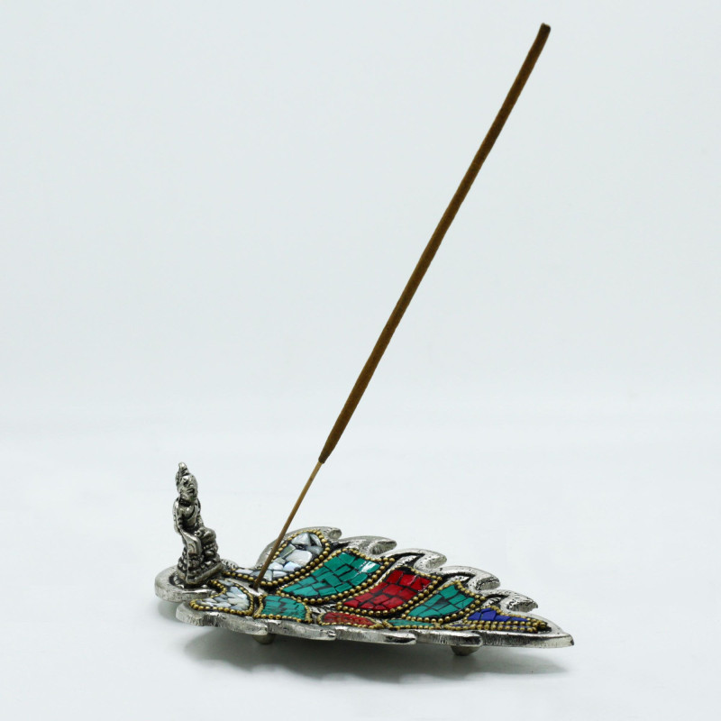 Porte-encens tibétain en forme de feuille de Bouddha