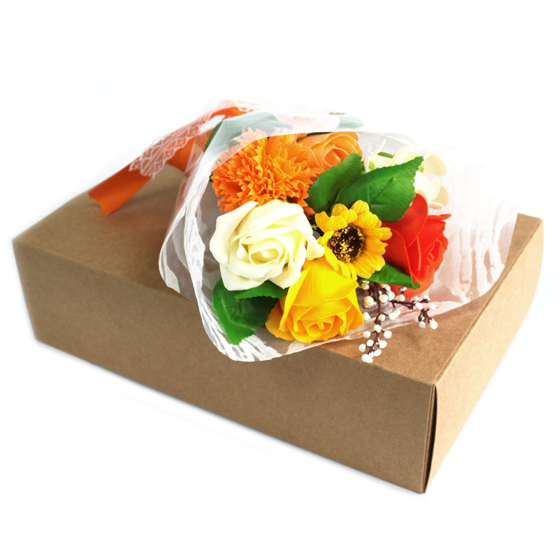 Bouquet de fleurs de savon pour les mains en boîte - Orange