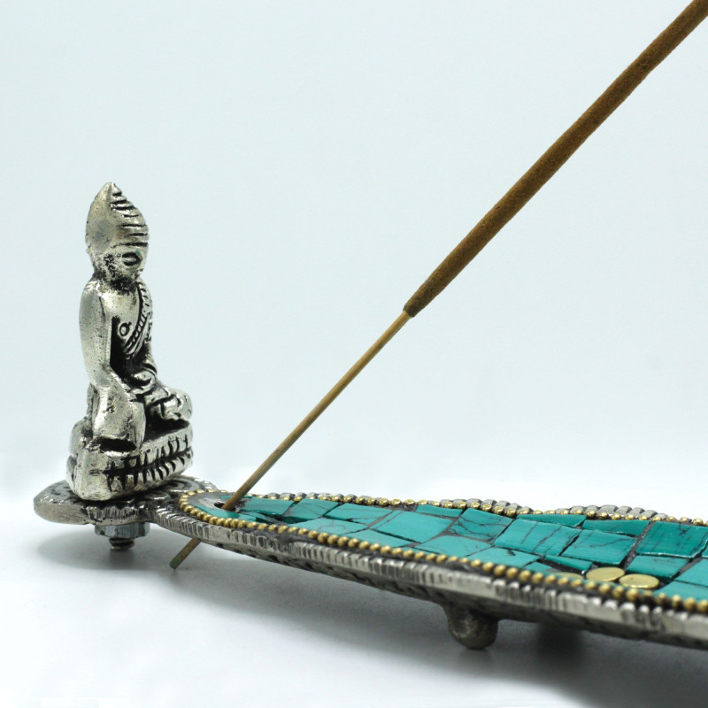Porte-encens décoratif tibétain à longues feuilles de Bouddha