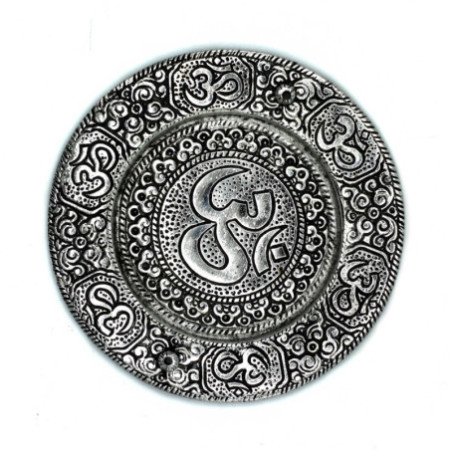 Porte-encens rond Om en aluminium poli 11 cm