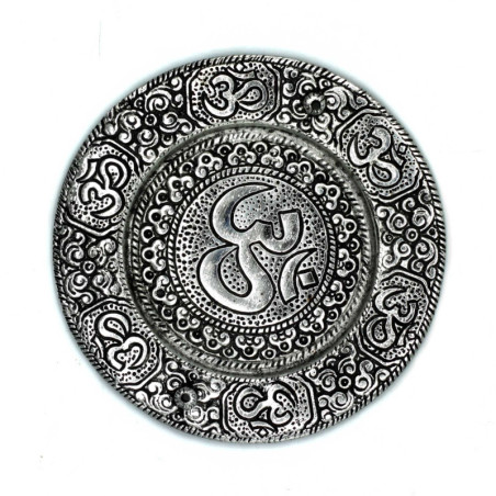 Porte-encens rond Om en aluminium poli 11 cm