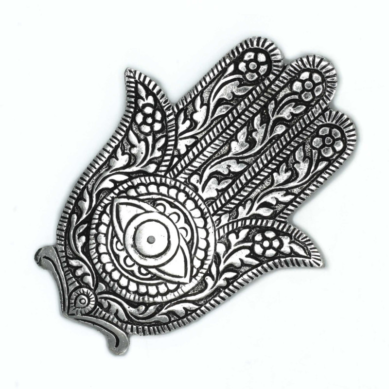 Porte-encens Hamsa en aluminium poli 14 cm