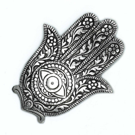 Porte-encens Hamsa en aluminium poli 14 cm
