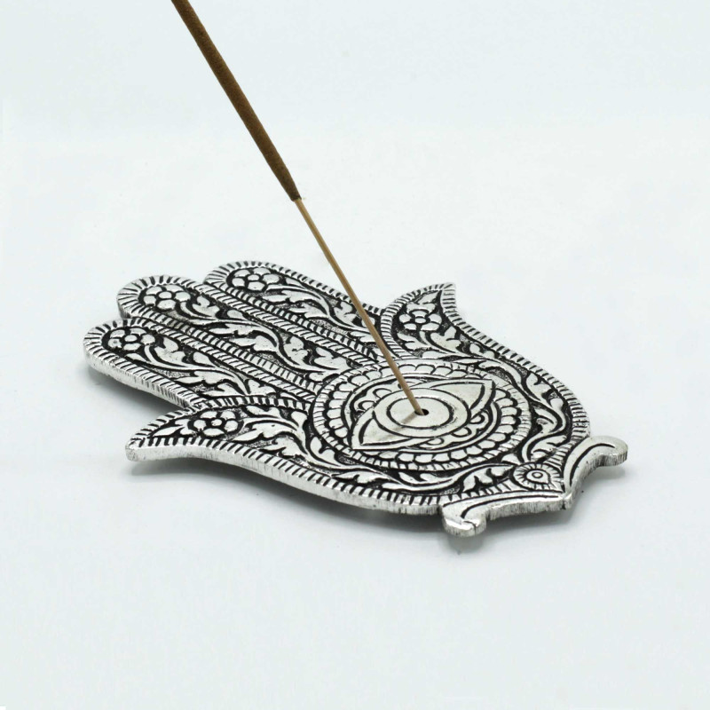 Porte-encens Hamsa en aluminium poli 14 cm