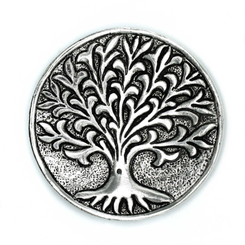 Porte-encens Arbre de vie en aluminium poli 10 cm