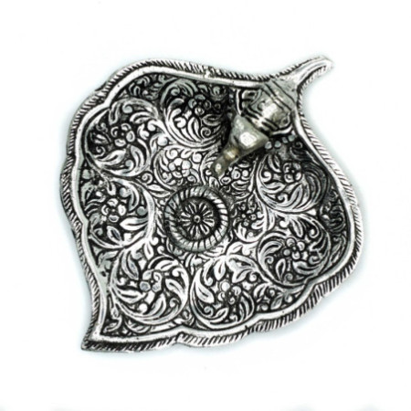 Porte-encens en aluminium poli en forme de feuille d'éléphant 11 cm
