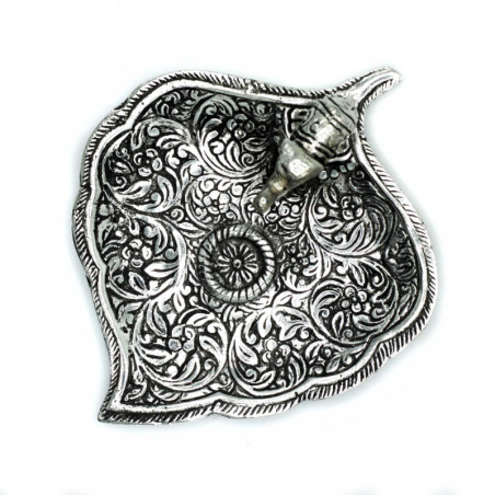 Porte-encens en aluminium poli en forme de feuille d'éléphant 11 cm