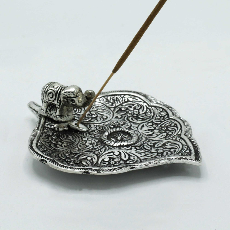 Porte-encens en aluminium poli en forme de feuille d'éléphant 11 cm