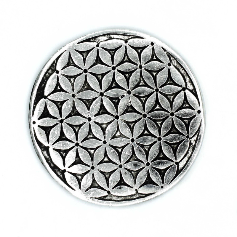 Porte-encens Fleur de Vie en aluminium poli 11 cm