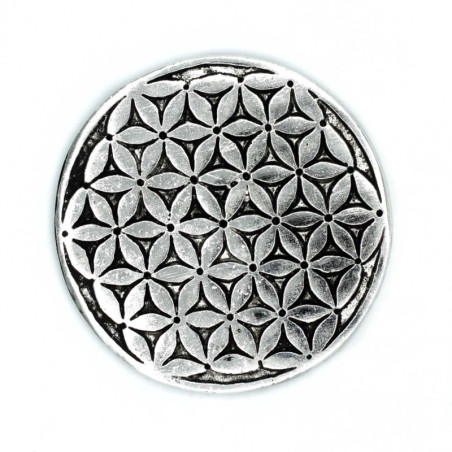 Porte-encens Fleur de Vie en aluminium poli 11 cm