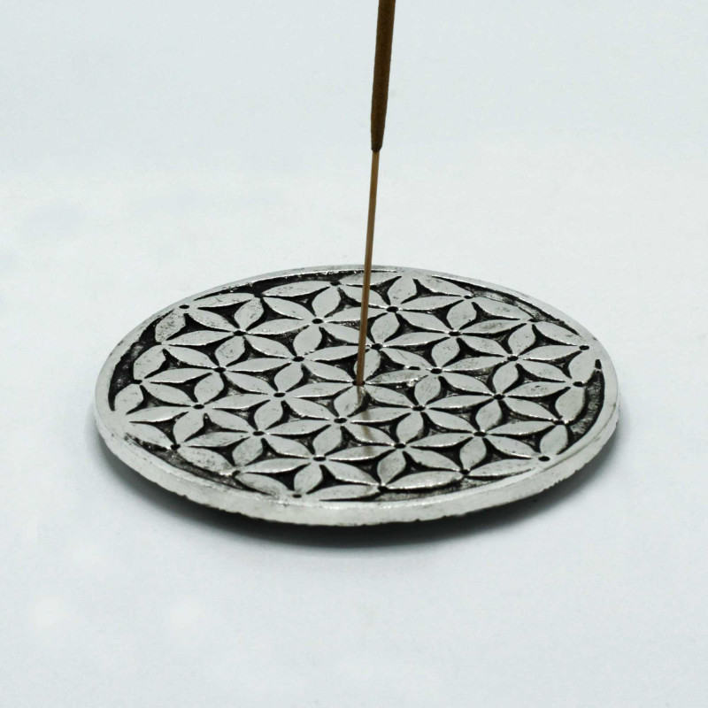 Porte-encens Fleur de Vie en aluminium poli 11 cm
