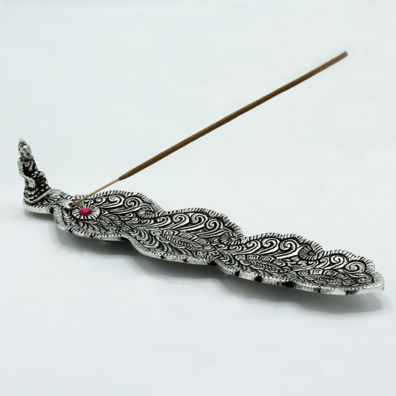 Porte-encens long Bouddha en aluminium poli 20 cm
