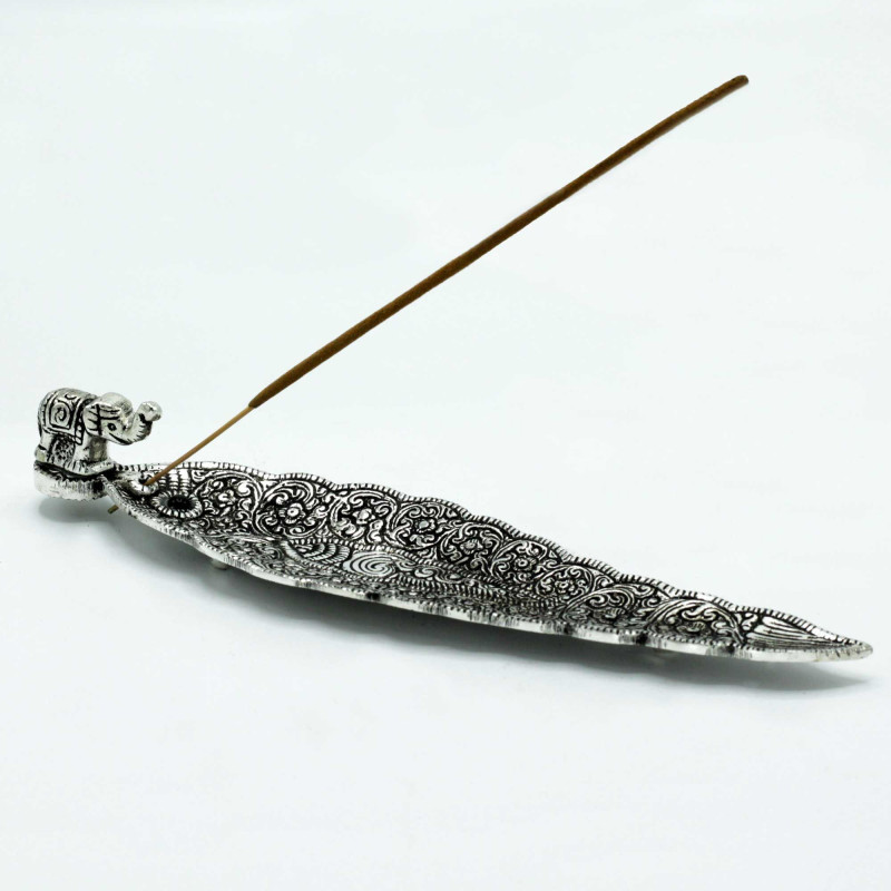 Porte-encens long éléphant en aluminium poli 20 cm