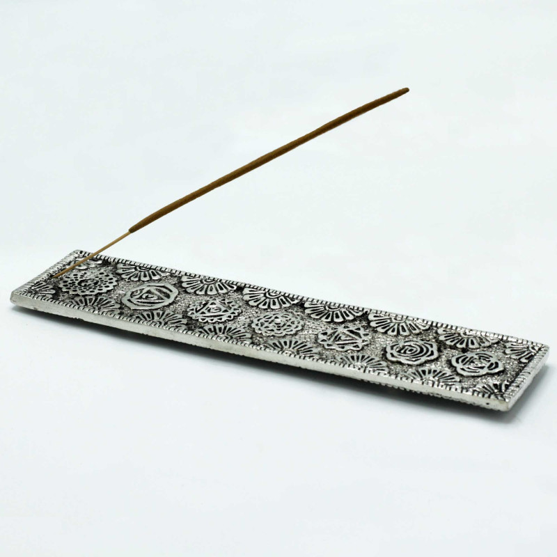 Porte-encens long Chakra en aluminium poli 23 cm