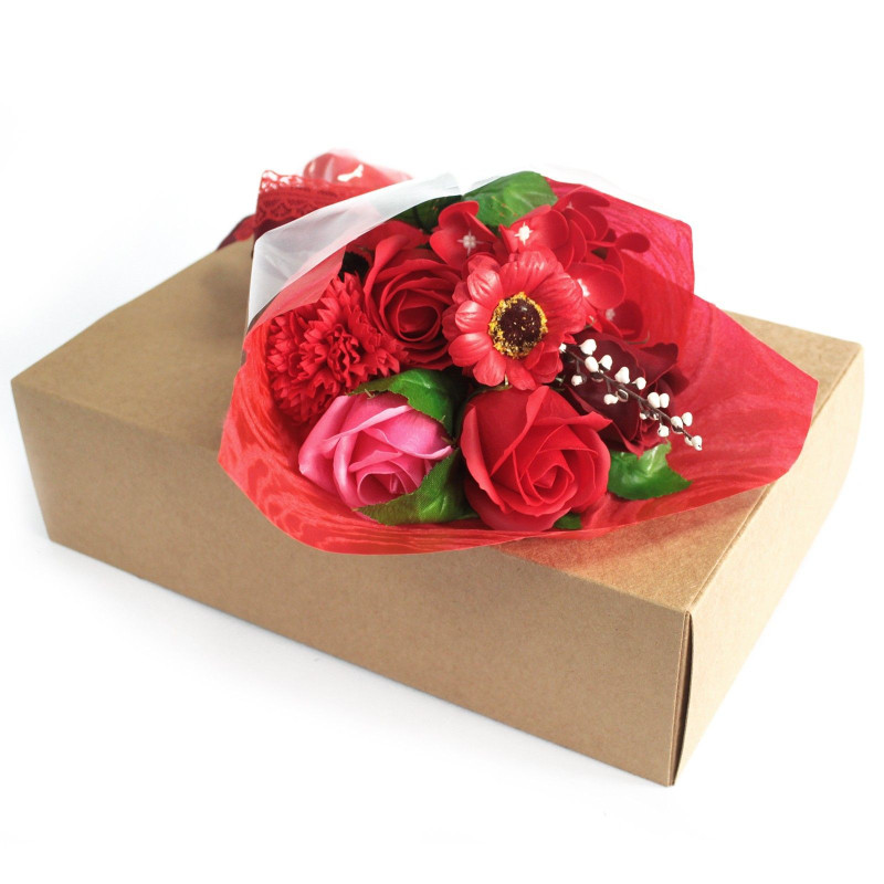 Bouquet de fleurs de savon pour les mains en boîte - Rouge