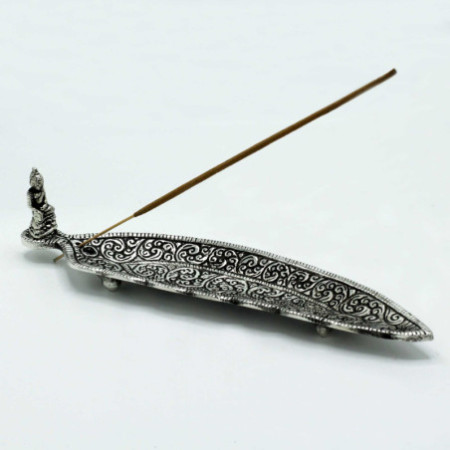 Porte-encens long en aluminium poli en forme de Bouddha 23 cm
