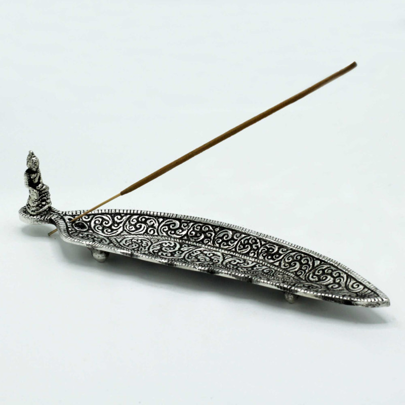 Porte-encens long en aluminium poli en forme de Bouddha 23 cm