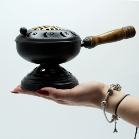 Grand encensoir en fer sur pied - Détail doré