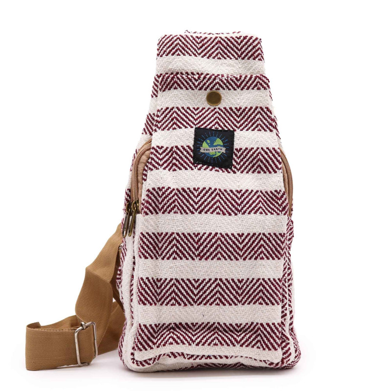 Sac bandoulière en coton naturel - Bordeaux et blanc