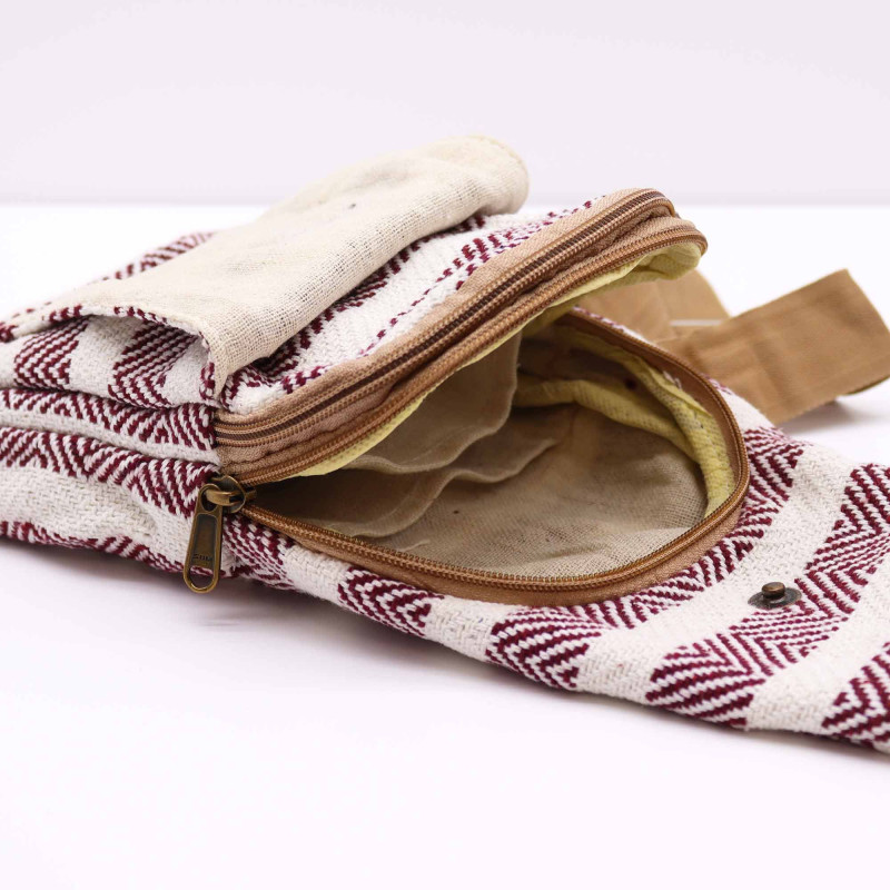 Sac bandoulière en coton naturel - Bordeaux et blanc