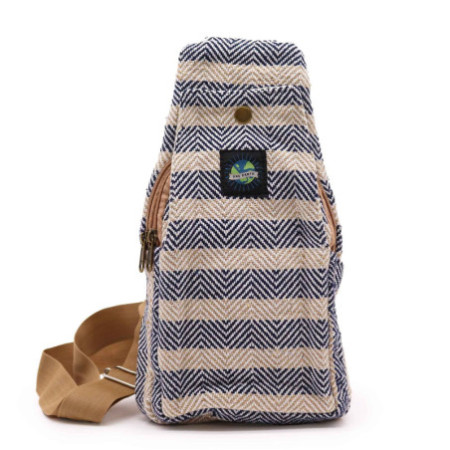 Sac bandoulière en coton naturel - Tan et bleu marine