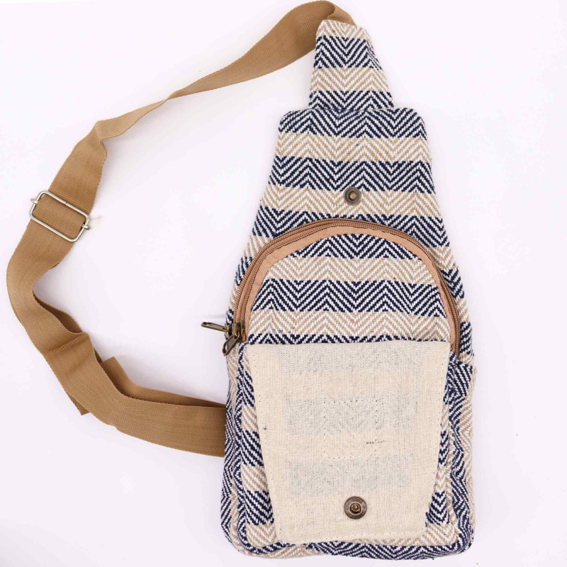 Sac bandoulière en coton naturel - Tan et bleu marine