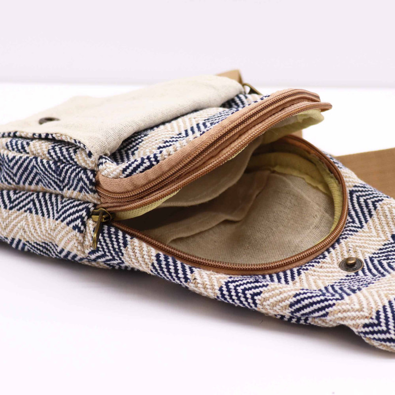 Sac bandoulière en coton naturel - Tan et bleu marine