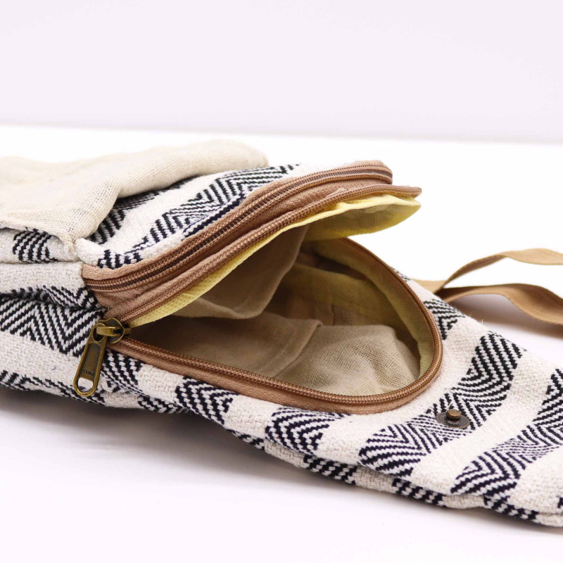 Sac bandoulière en coton naturel - Noir et blanc