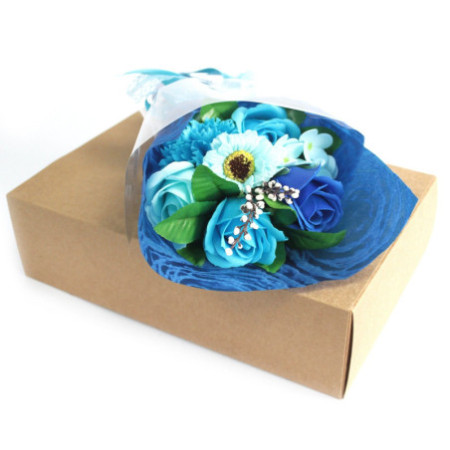 Bouquet de fleurs de savon pour les mains en boîte - Bleu