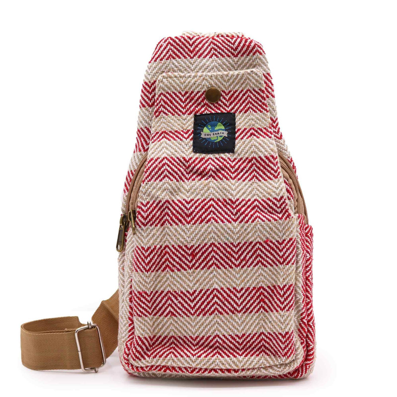 Sac bandoulière en coton naturel - Tan et rose