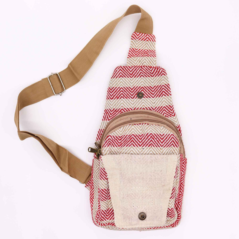 Sac bandoulière en coton naturel - Tan et rose