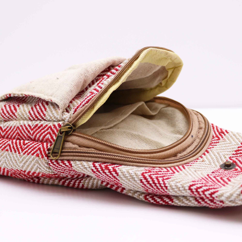 Sac bandoulière en coton naturel - Tan et rose