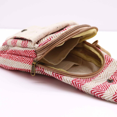 Sac bandoulière en coton naturel - Tan et rose