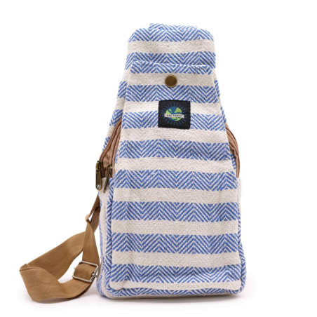 Sac bandoulière en coton naturel - Bleu et blanc