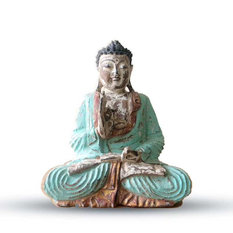 Statue de Bouddha sculptée à la main en menthe vintage - 30 cm - Transmission pédagogique