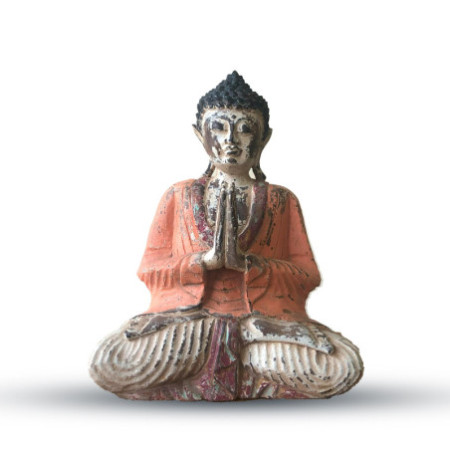 Statue de Bouddha vintage orange sculptée à la main - 30 cm - Bienvenue