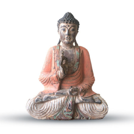 Statue de Bouddha vintage orange sculptée à la main - 40 cm - Transmission pédagogique