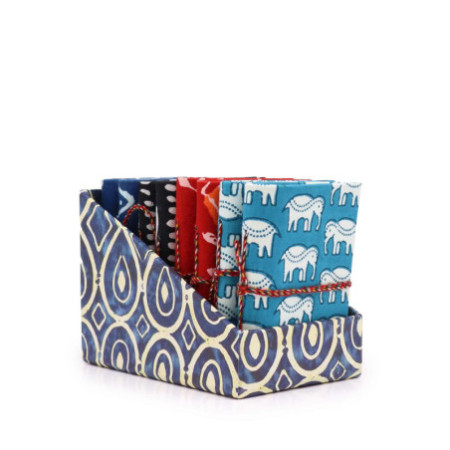 Carnets reliés en coton imprimé bloc 7 x 10 cm - Poisson indigo