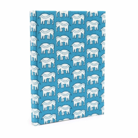 Cahiers reliés en coton 20 x 15 cm - 96 pages - Éléphants bleu sarcelle