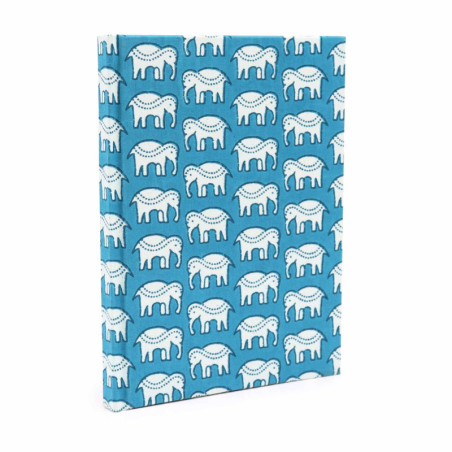 Cahiers reliés en coton 20 x 15 cm - 96 pages - Éléphants bleu sarcelle