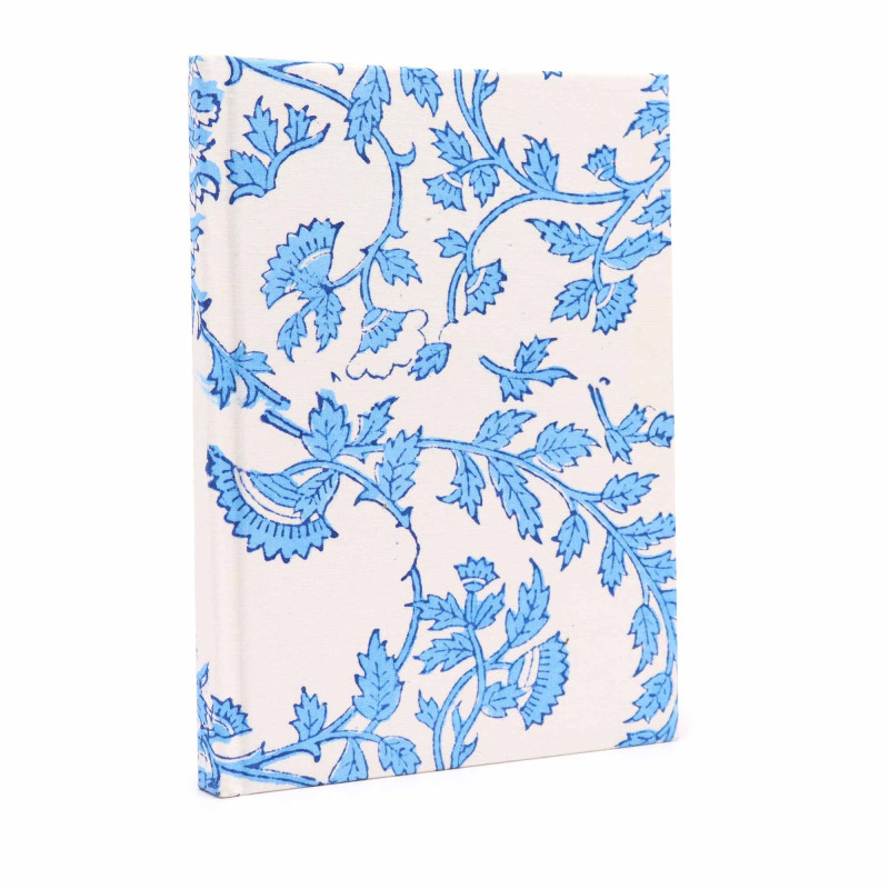 Cahiers à couverture en coton 20 x 15 cm - 96 pages - Motif floral bleu pâle