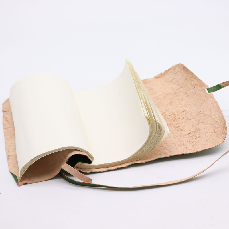 Carnet de voyage en cuir roulé - 96 pages - Vert 21x15cm