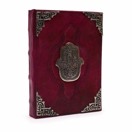 Livre épais rouge beige - Décor Hamsa en zinc - 200 pages à bords frangés - 26 x 18 cm