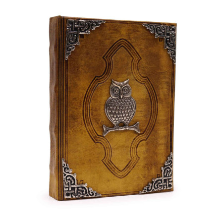 Livre Heafty Coffee Tan - Décor Hibou Zinc - 200 pages à bords frangés - 26 x 18 cm