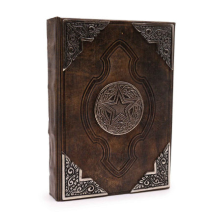 Livre brun clair épais - Décor pentagone en zinc - 200 pages à bords frangés - 26 x 18 cm