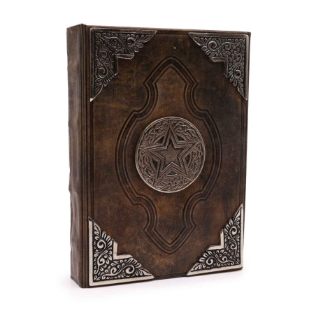 Livre brun clair épais - Décor pentagone en zinc - 200 pages à bords frangés - 26 x 18 cm