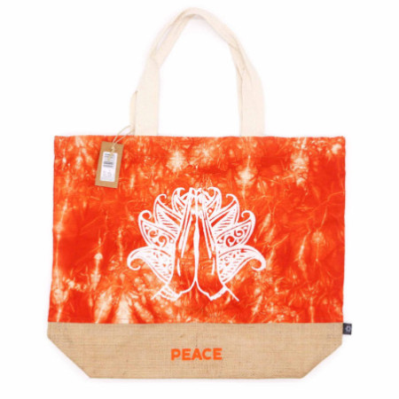 Sac entièrement naturel - Délavage orange - Main Namasté - Paix